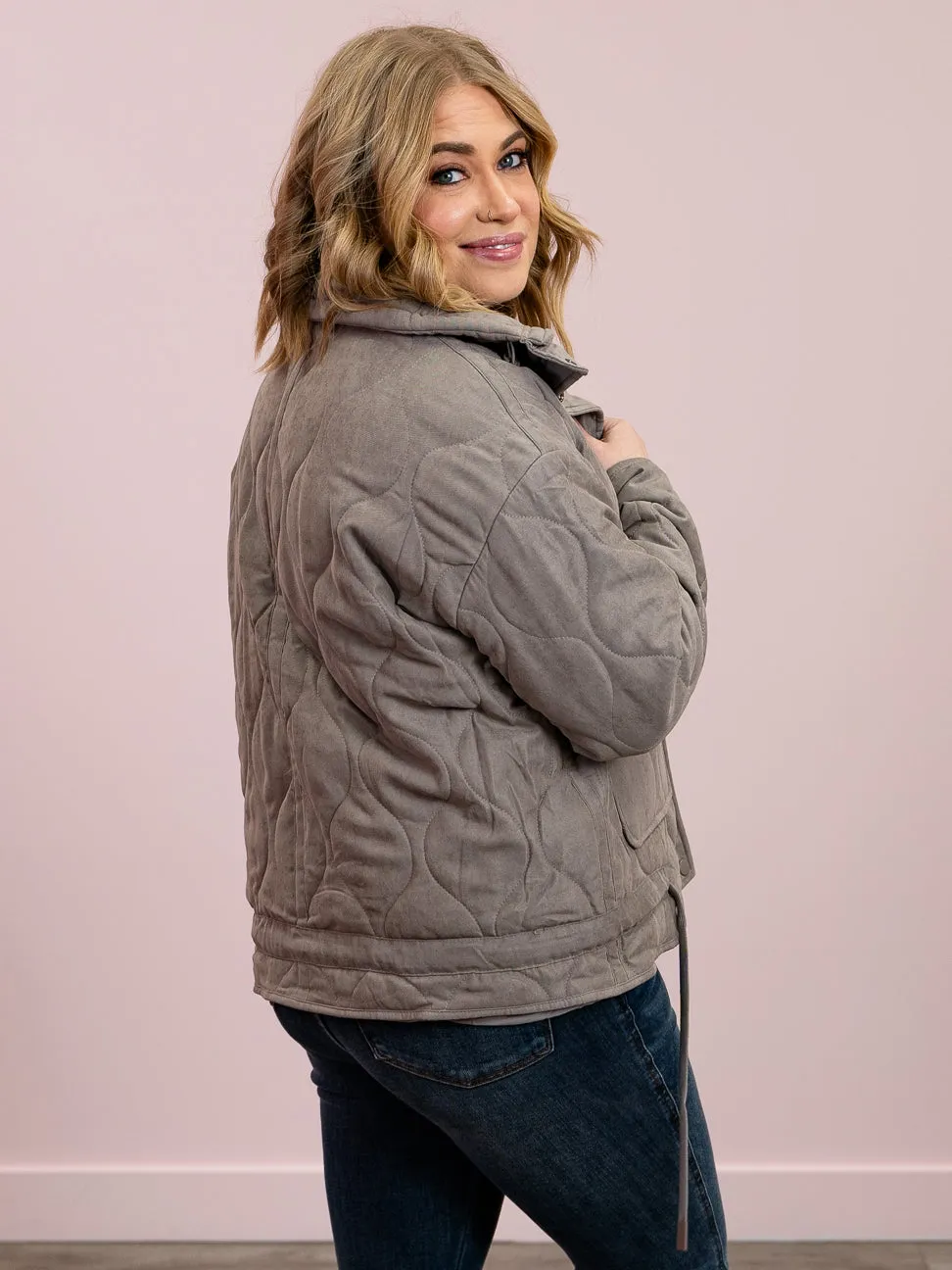 Hello Gorgeous Quilted Puffer Jacket | Earth Grey