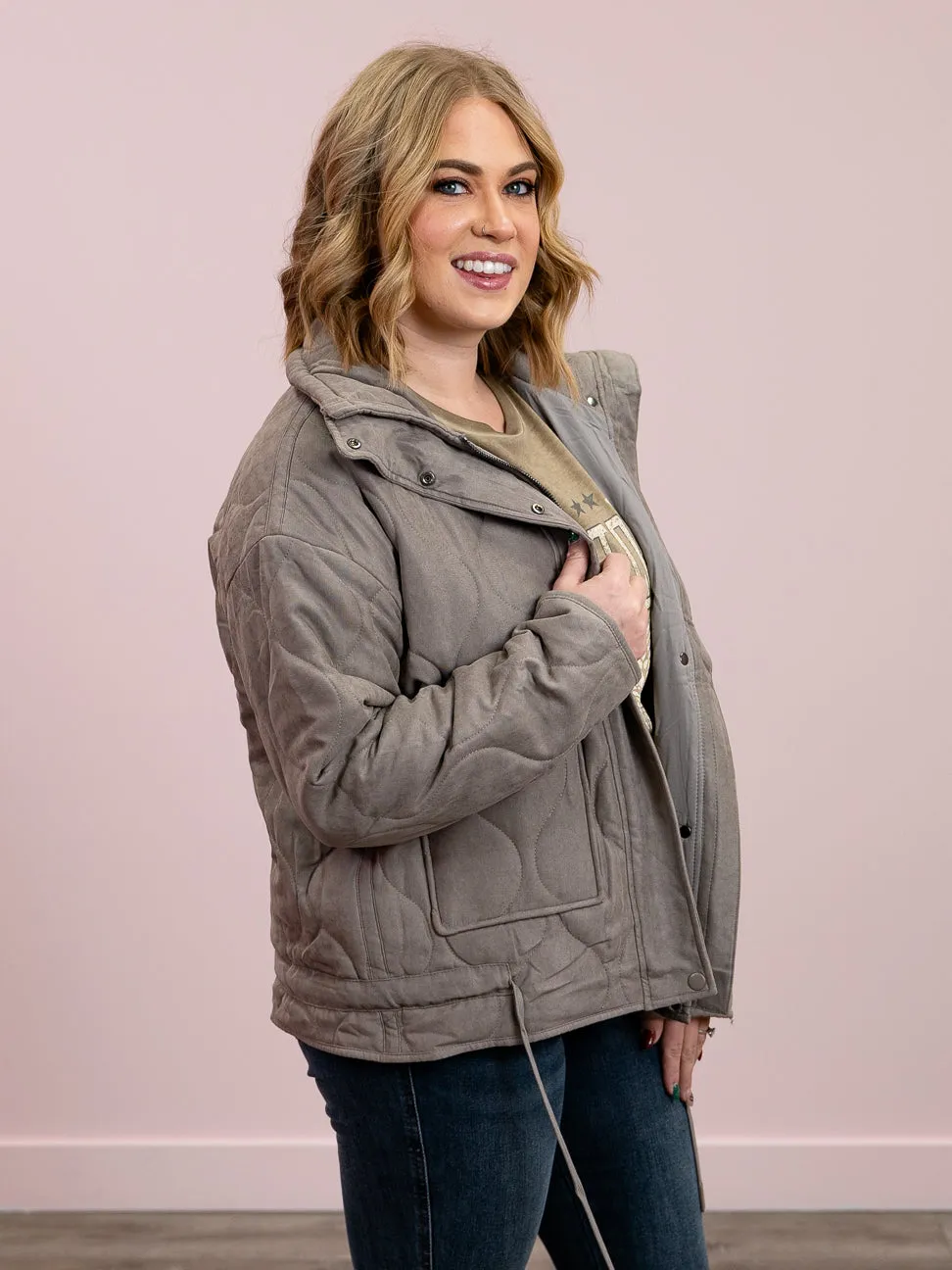 Hello Gorgeous Quilted Puffer Jacket | Earth Grey