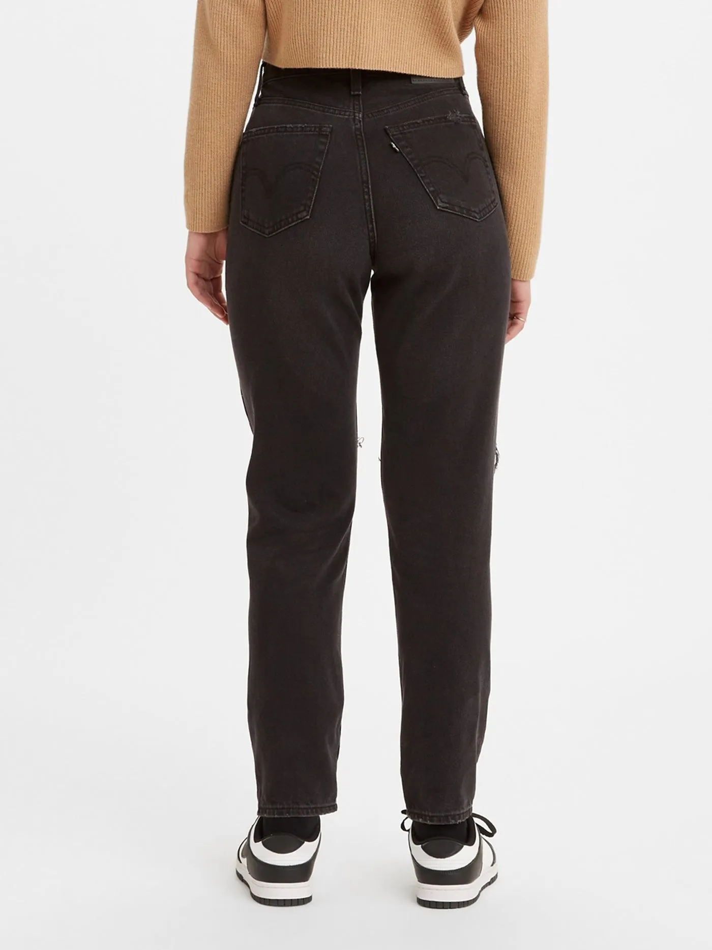 High Waisted Mom Black Destructed Jeans