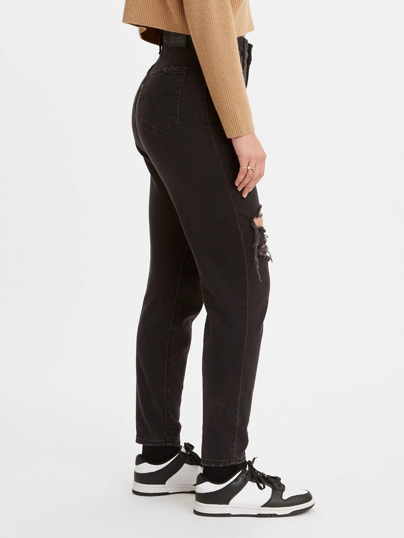 High Waisted Mom Black Destructed Jeans