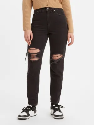 High Waisted Mom Black Destructed Jeans