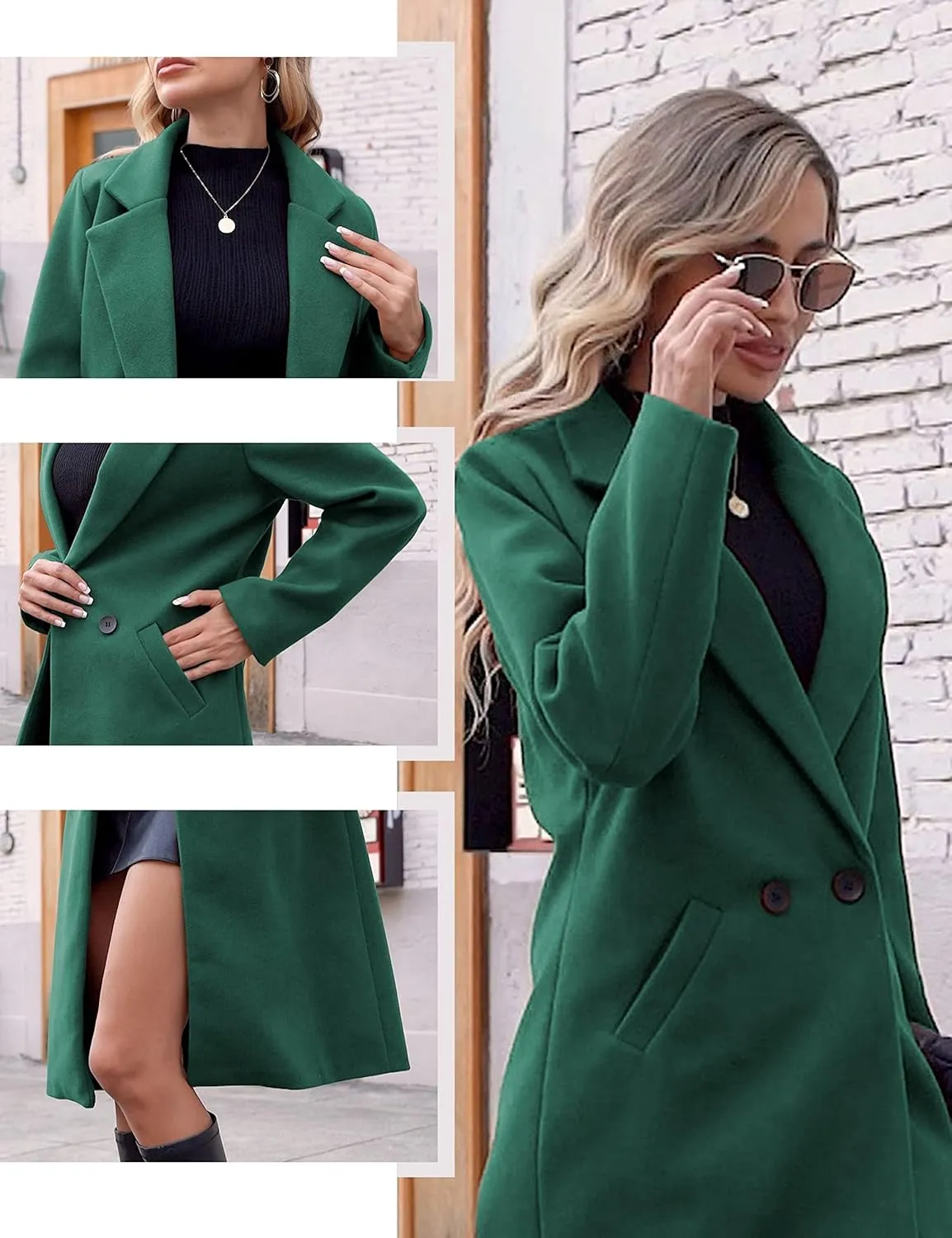 Hooever Women's Winter Wool Coat Casual Notch Lapel Single-Breasted Peacoat