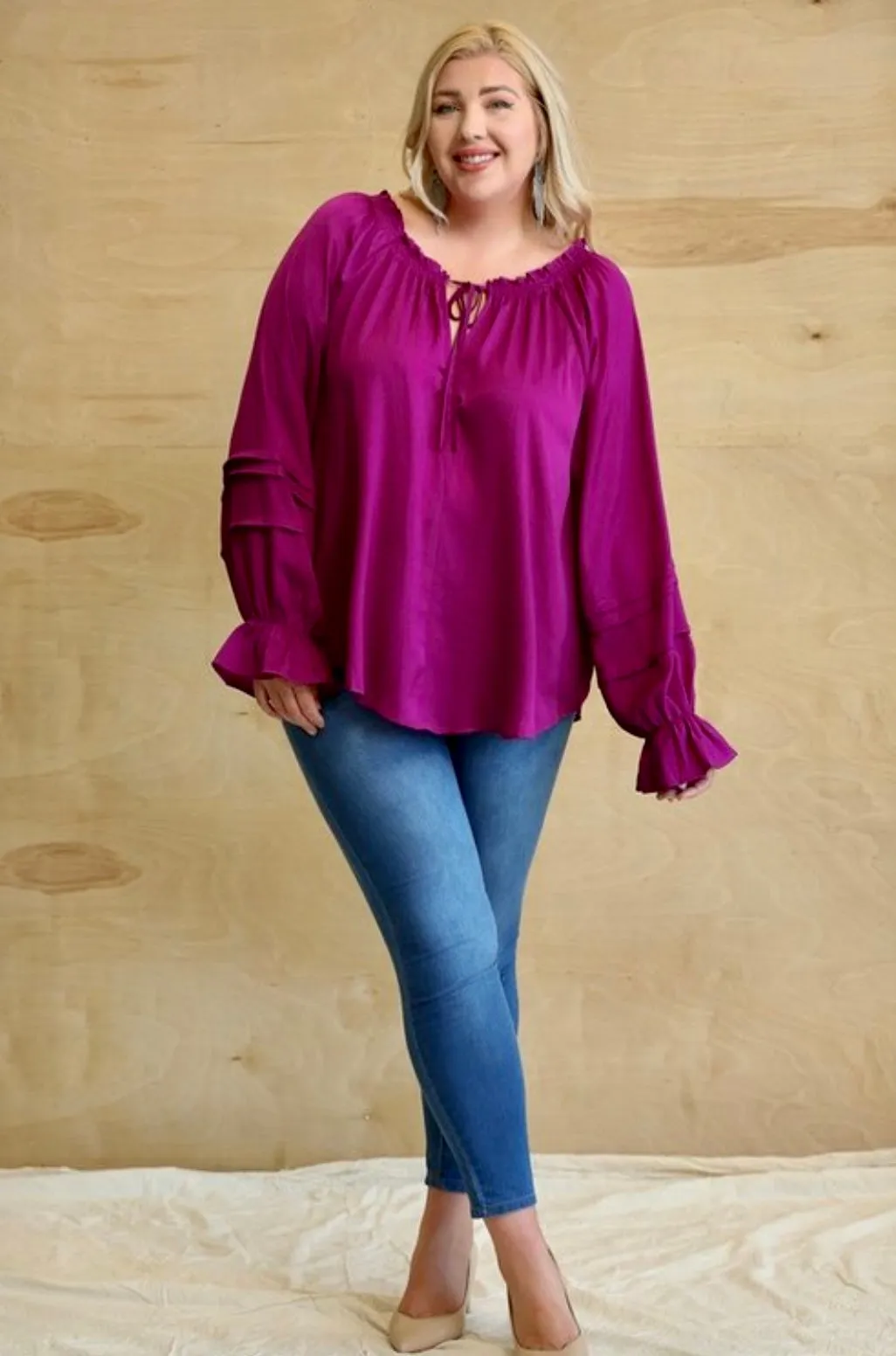 Hope Satin Peasant Top Plus