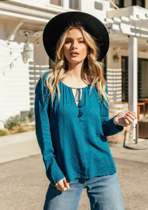 Jacquard Textured Long Sleeve Blouse