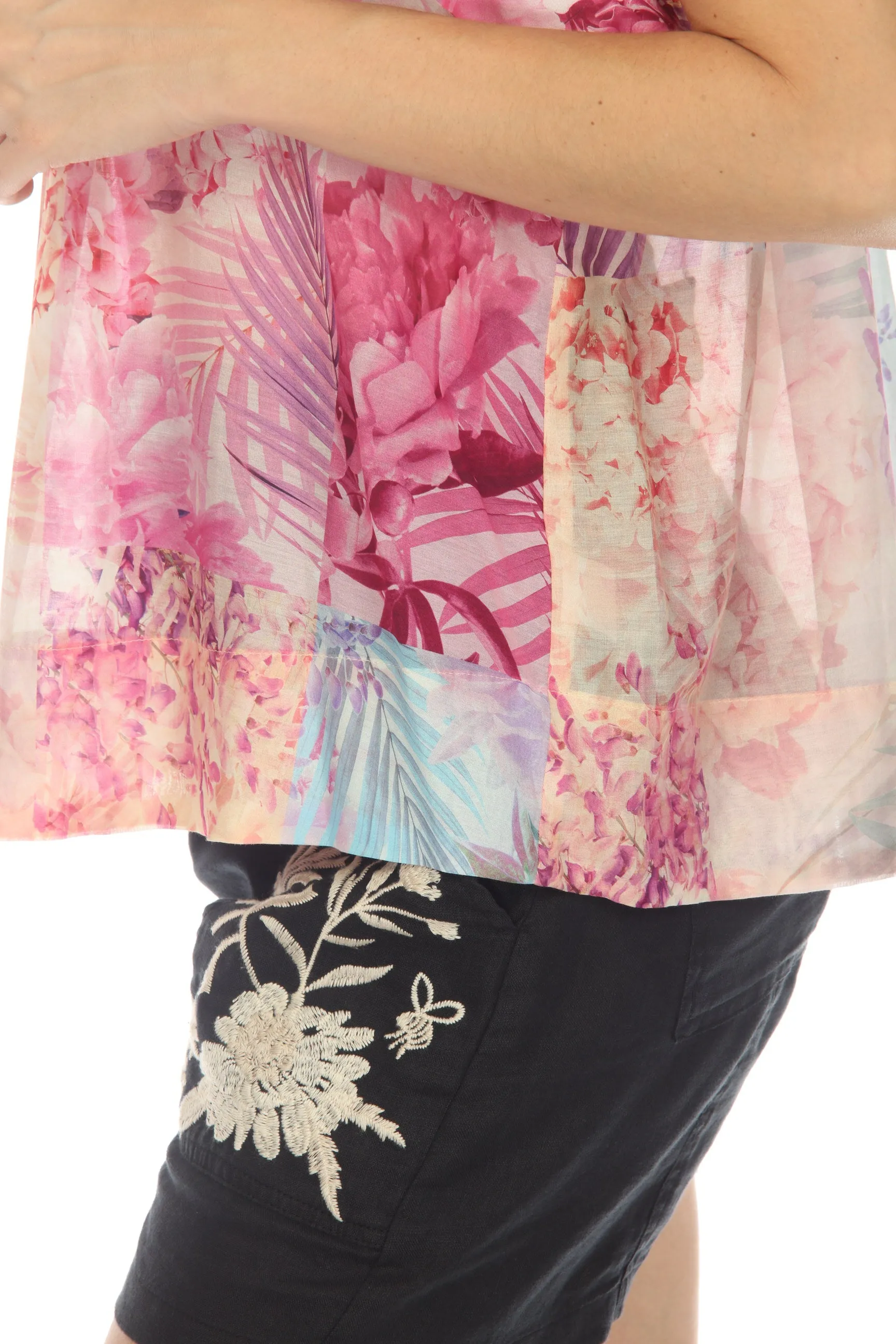 Johnny Was Love Esme Floral Short Sleeve Peasant Blouse Boho Chic L15523