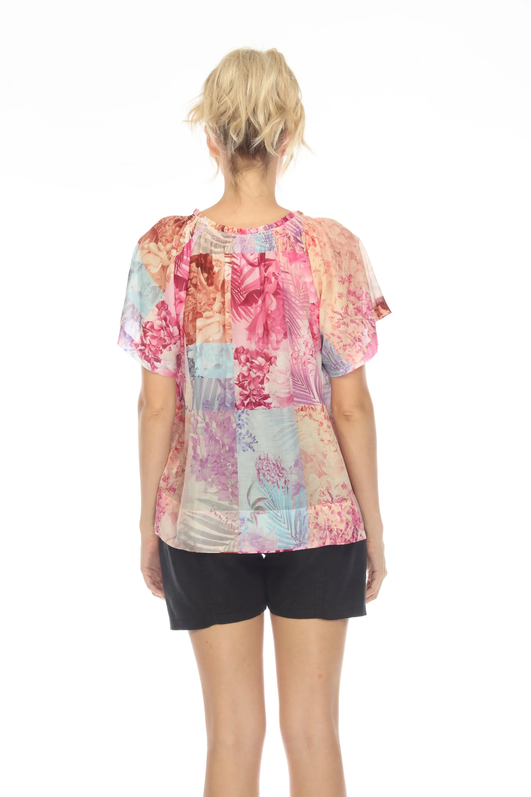 Johnny Was Love Esme Floral Short Sleeve Peasant Blouse Boho Chic L15523