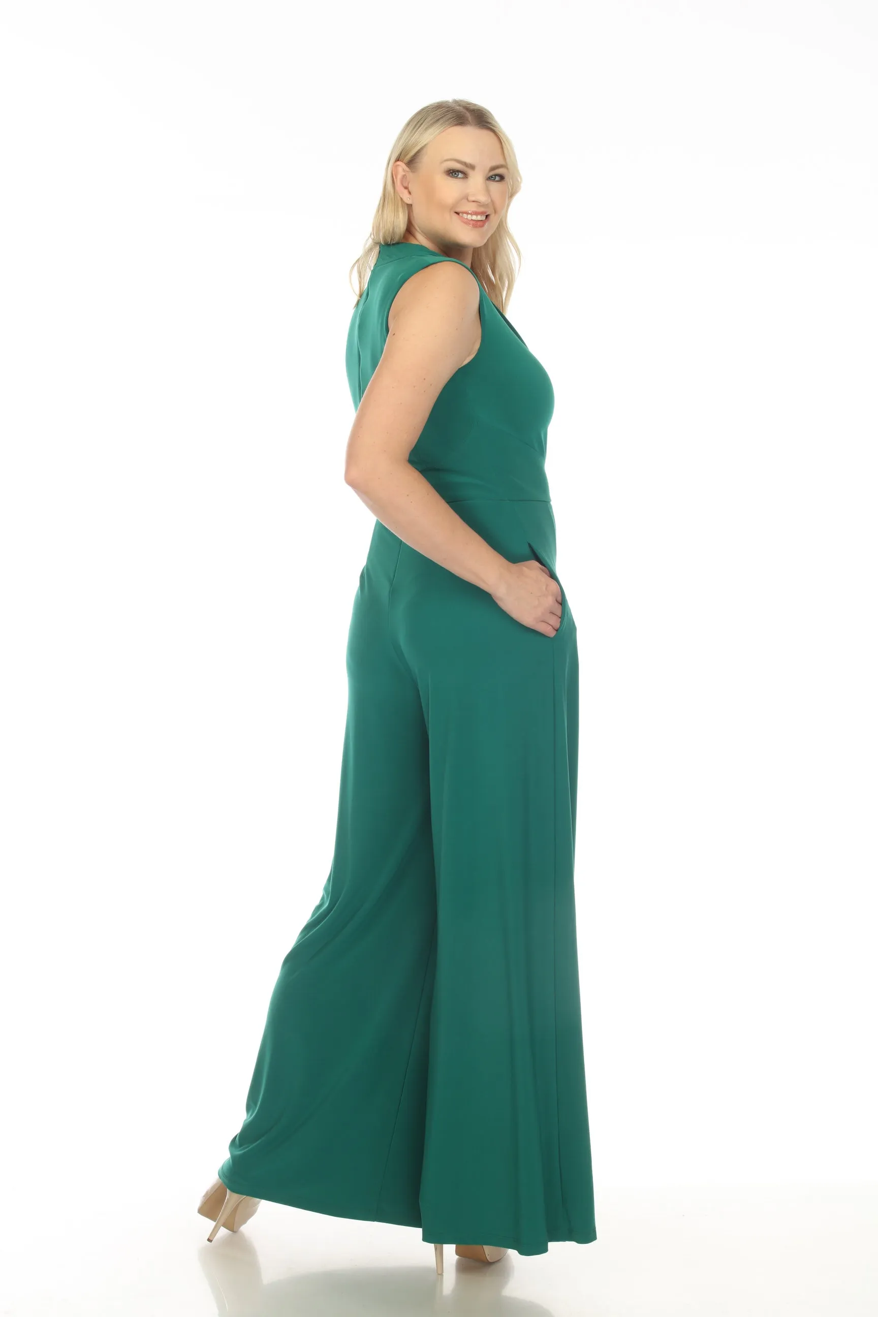 Joseph Ribkoff True Emerald Green Cowl Neck Sleeveless Wide-Leg Jumpsuit 233727