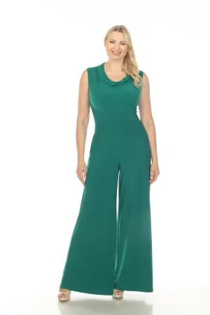 Joseph Ribkoff True Emerald Green Cowl Neck Sleeveless Wide-Leg Jumpsuit 233727