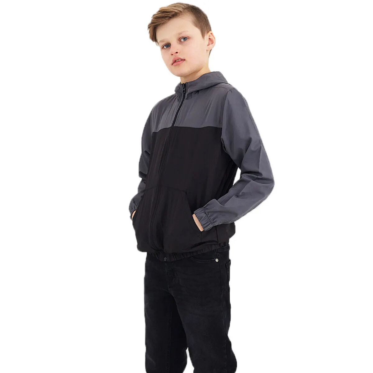 Kids Boys Ashblock Lightweight Windrunner Hooded Jacket