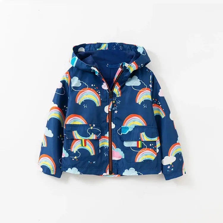Kids Girl Flowers Cartoon Print Hooded Jackets Windbreaker