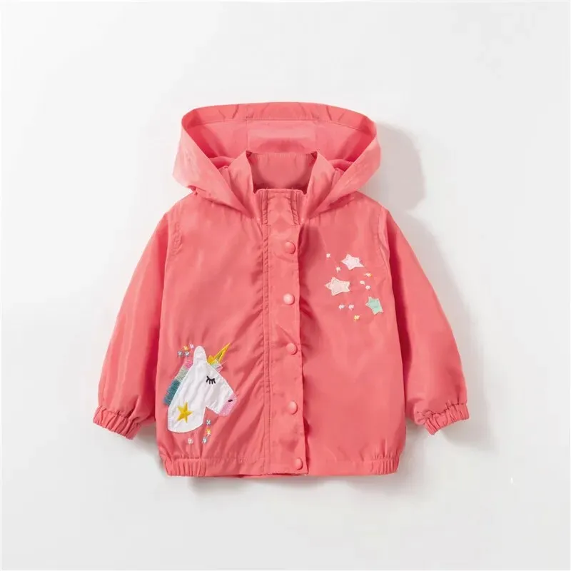 Kids Girl Flowers Cartoon Print Hooded Jackets Windbreaker