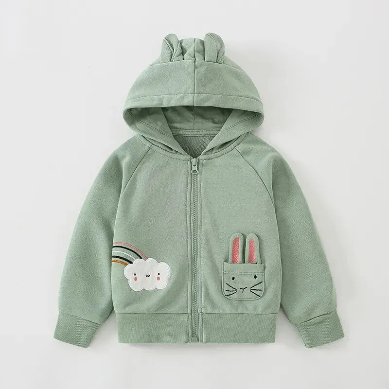 Kids Girl Flowers Cartoon Print Hooded Jackets Windbreaker