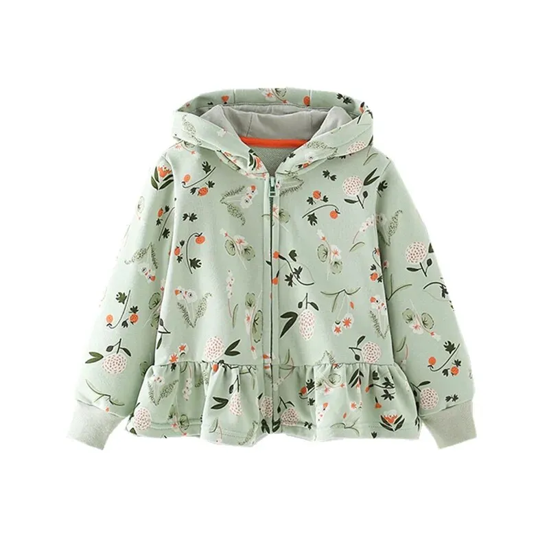 Kids Girl Flowers Cartoon Print Hooded Jackets Windbreaker