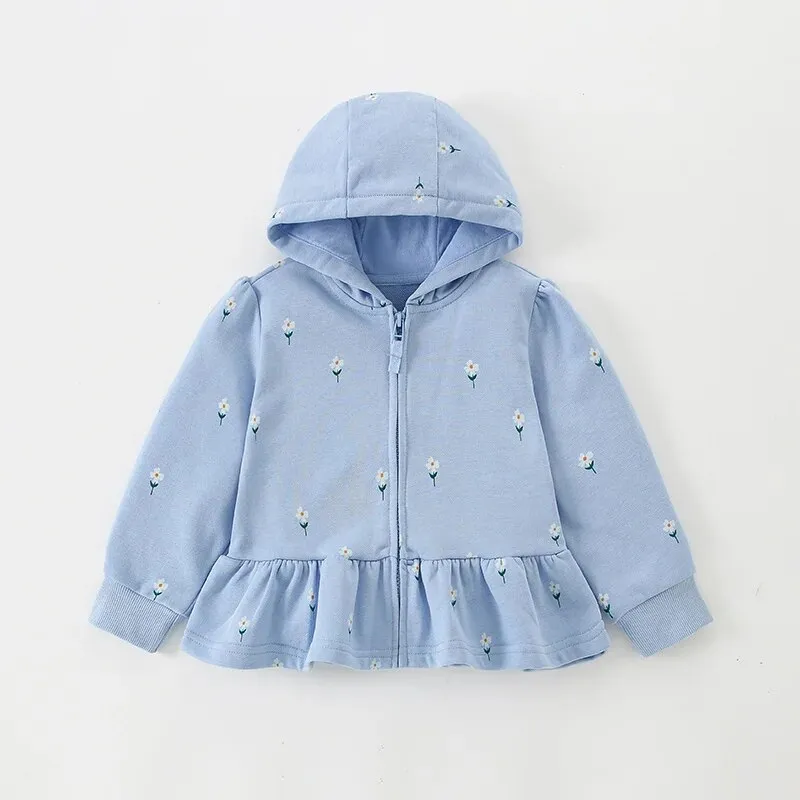 Kids Girl Flowers Cartoon Print Hooded Jackets Windbreaker