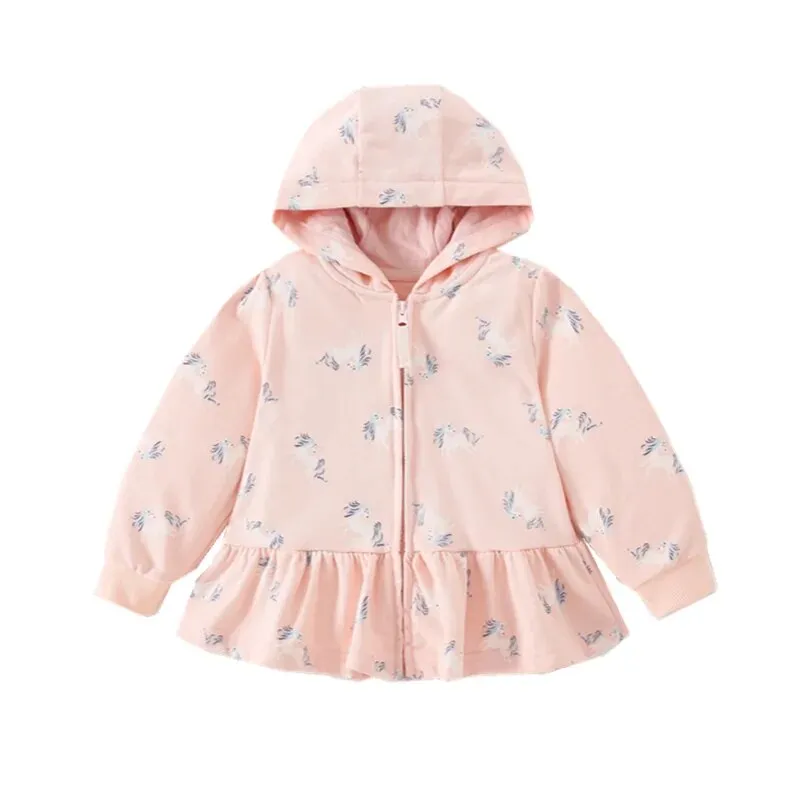 Kids Girl Flowers Cartoon Print Hooded Jackets Windbreaker