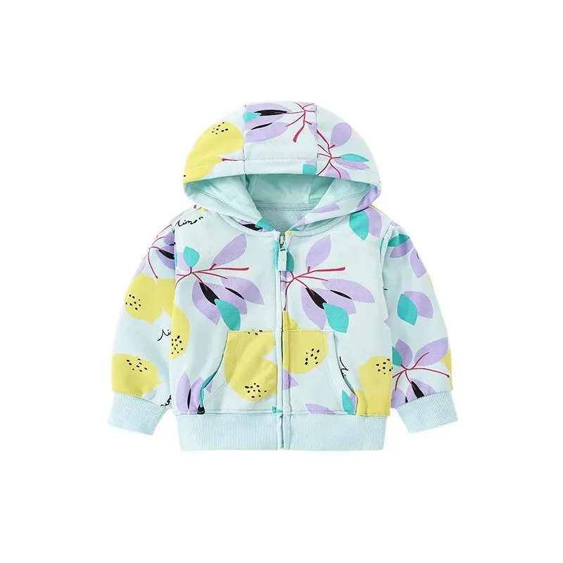 Kids Girl Flowers Cartoon Print Hooded Jackets Windbreaker