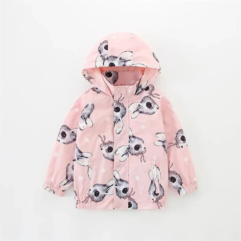 Kids Girl Flowers Cartoon Print Hooded Jackets Windbreaker