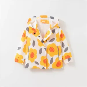 Kids Girl Flowers Cartoon Print Hooded Jackets Windbreaker