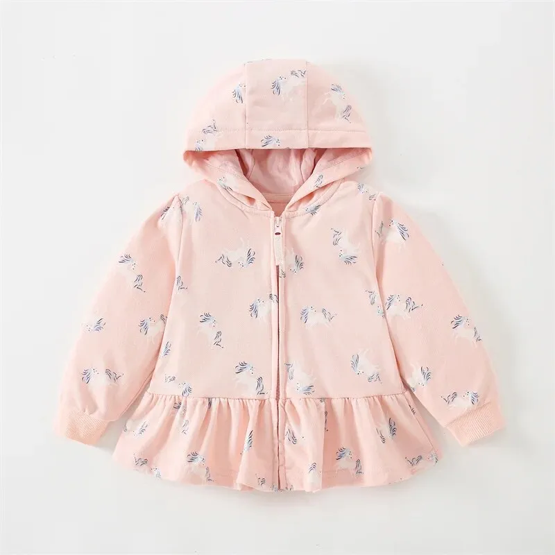 Kids Girl Flowers Cartoon Print Hooded Jackets Windbreaker