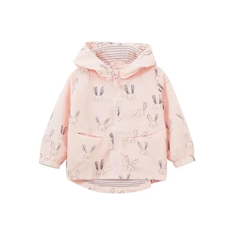 Kids Girl Flowers Cartoon Print Hooded Jackets Windbreaker