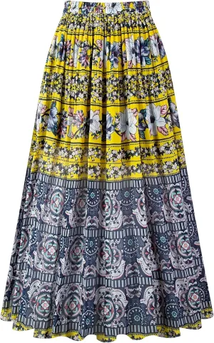 Kingfancy Women's Pleated Skirt Chiffon Elastic Waist A-Line Midi Length Skirt