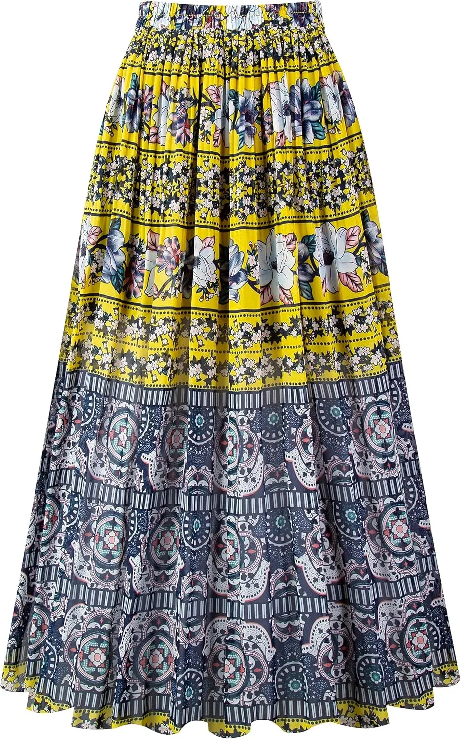 Kingfancy Women's Pleated Skirt Chiffon Elastic Waist A-Line Midi Length Skirt