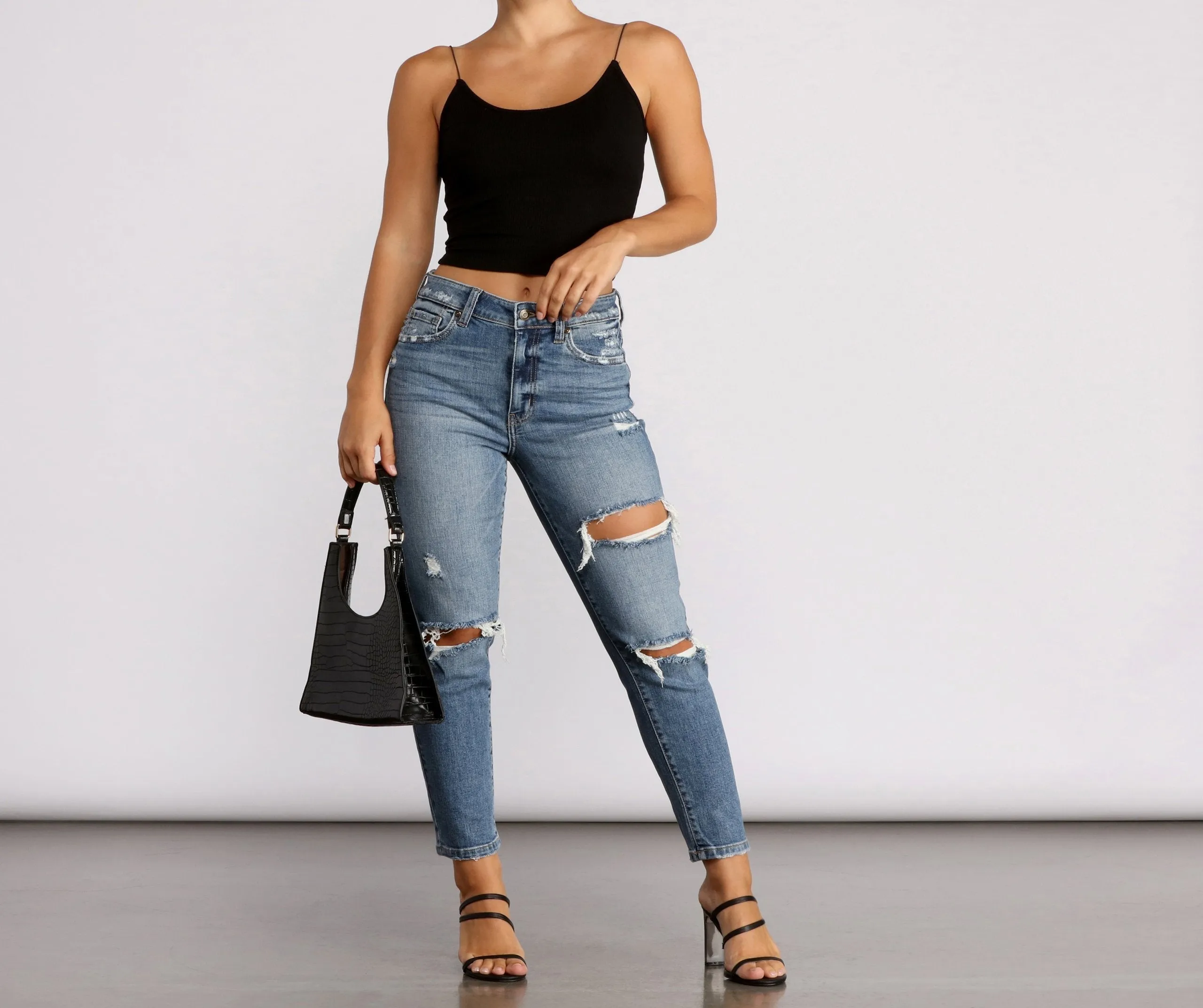 KittenAlarm - Tobi High Rise Distressed Mom Jeans