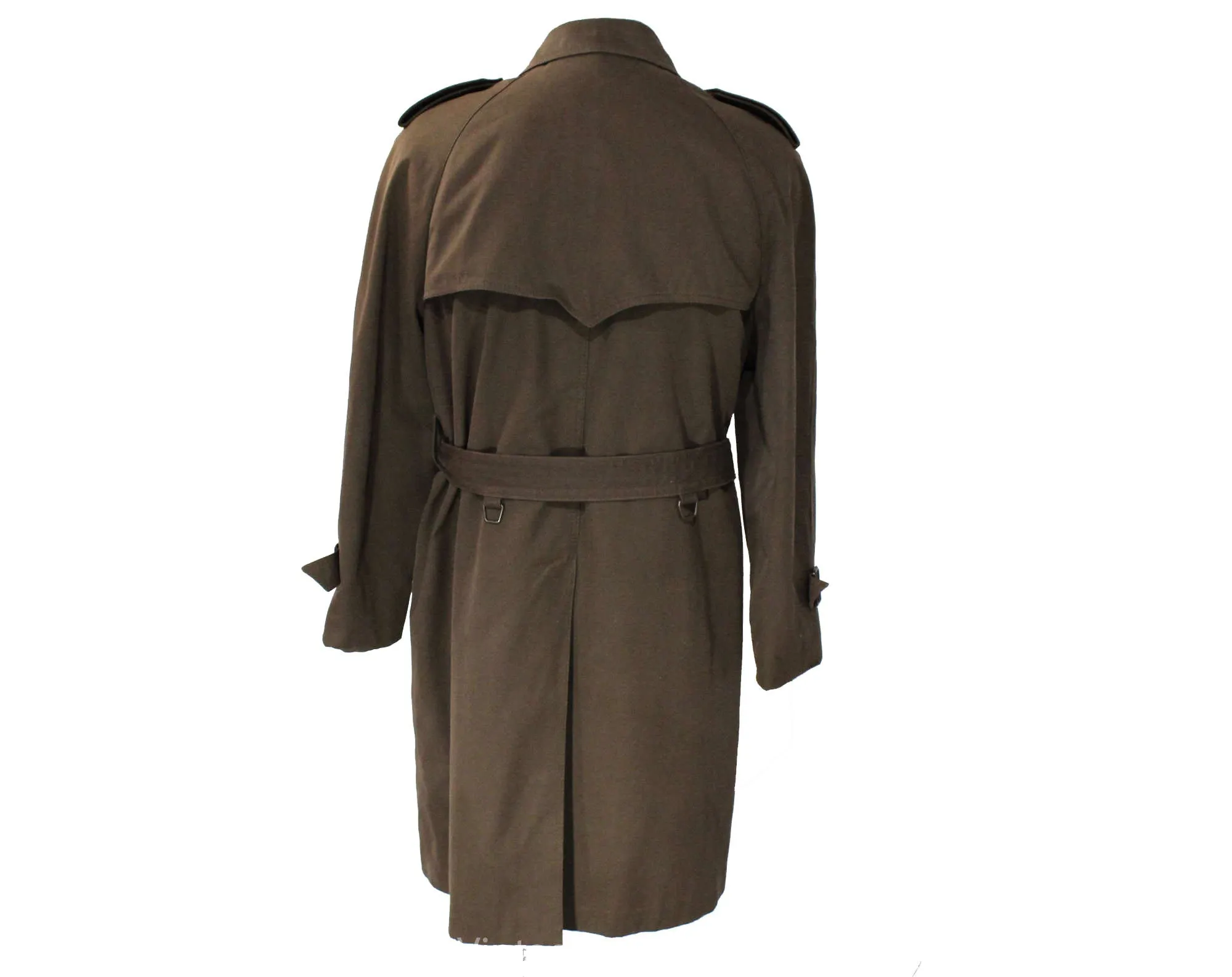 Large Men's 1960s Trench Coat - Classic Detective Spy Overcoat - Chocolate Brown 60s Fall Winter Duster Style with Original Belt - Chest 45
