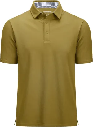 MAGCOMSEN Men's Polo Shirts Short Sleeve Cotton Pique 3 Button Classic Fit Casual T-Shirt Performance Golf Shirts