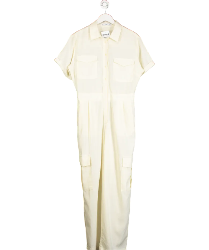 MANGO Cream Wide Leg Cargo Jumpsuit UK L