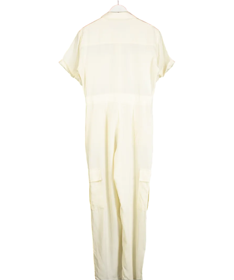 MANGO Cream Wide Leg Cargo Jumpsuit UK L