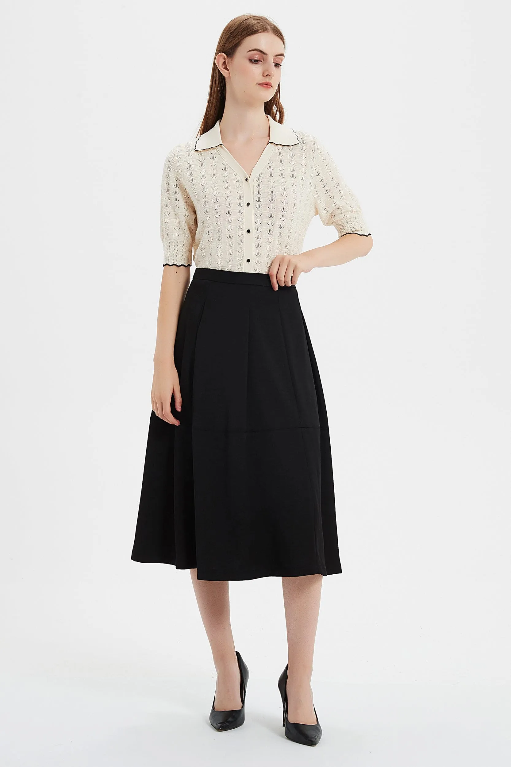 Mavise TENCEL Pleated A-line Midi Skirt
