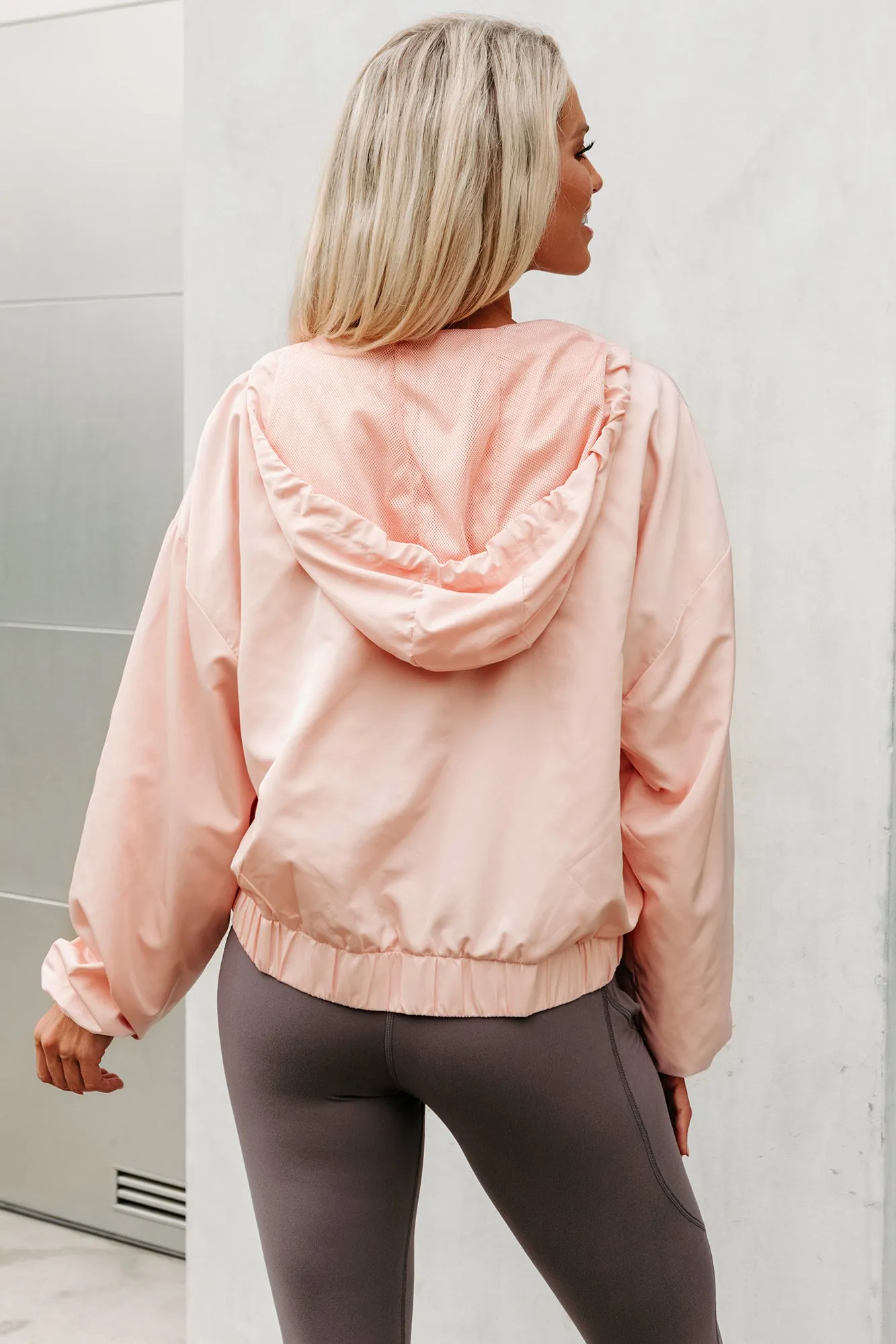 Melodramatic V-Neck Hooded Windbreaker (Blush)