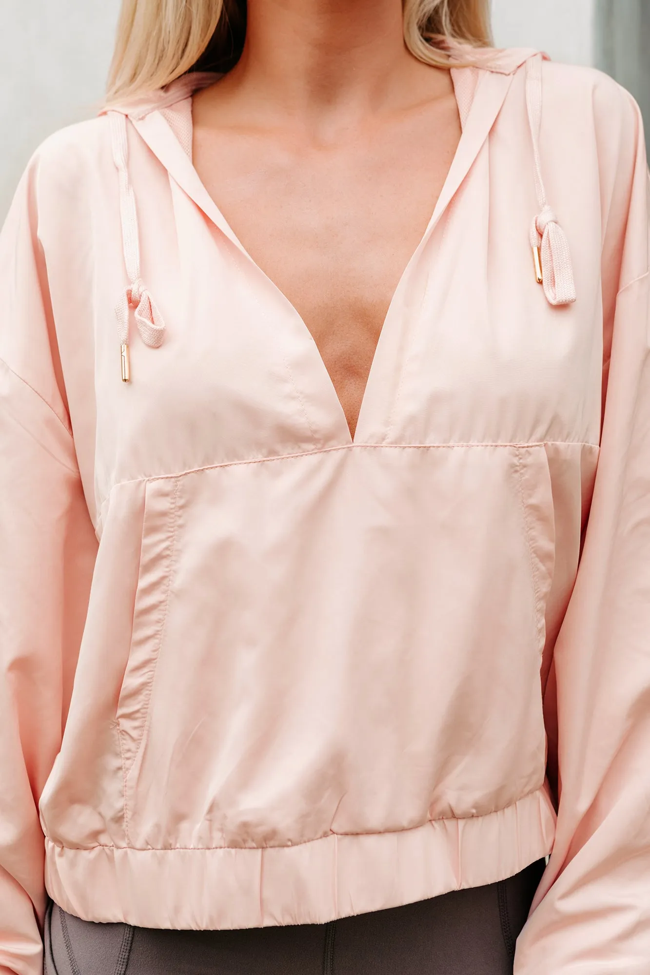 Melodramatic V-Neck Hooded Windbreaker (Blush)