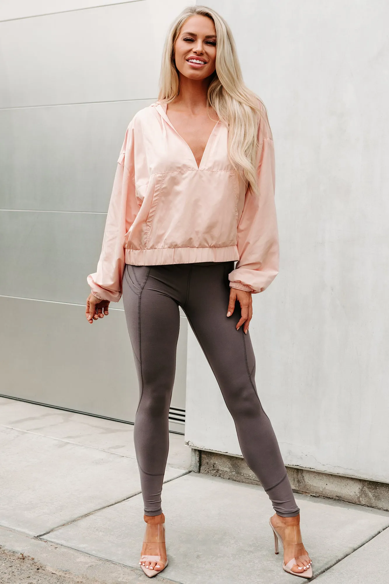 Melodramatic V-Neck Hooded Windbreaker (Blush)