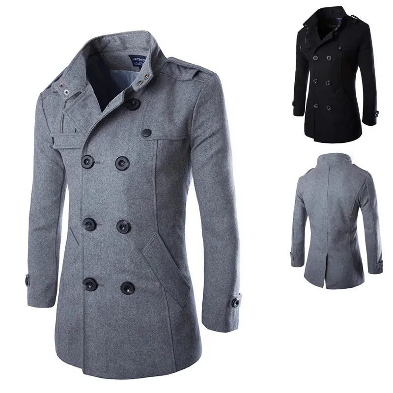 Men's Overcoat Trench Coat Winter Wool & Blends Double-Breasted Pea Coat – Stylish England-Inspired Outerwear