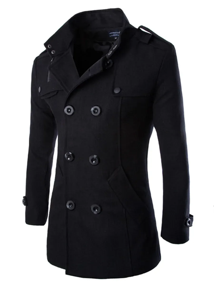 Men's Overcoat Trench Coat Winter Wool & Blends Double-Breasted Pea Coat – Stylish England-Inspired Outerwear