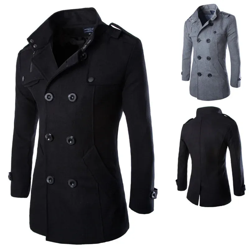 Men's Overcoat Trench Coat Winter Wool & Blends Double-Breasted Pea Coat – Stylish England-Inspired Outerwear