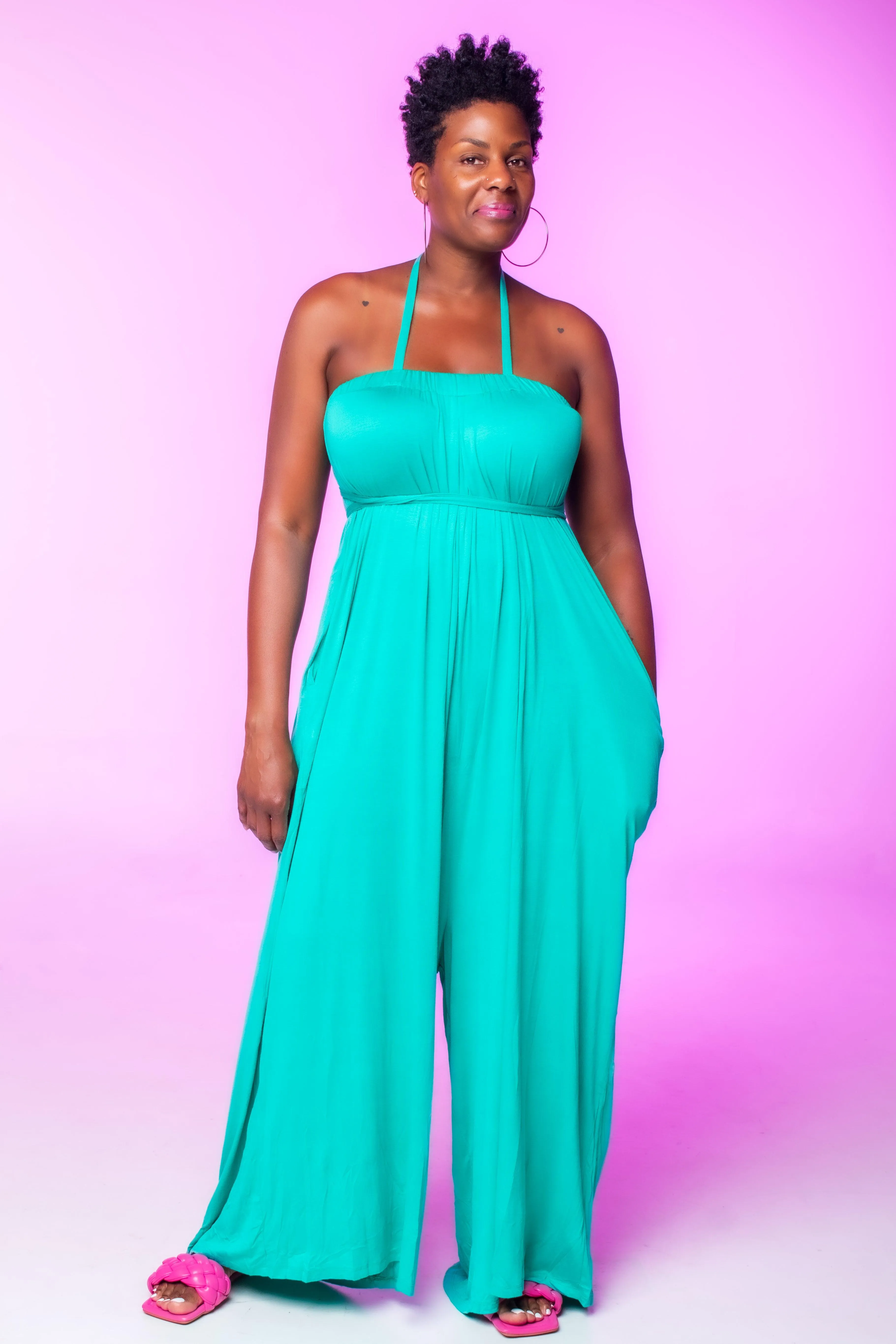 Mint Teal Wide Leg Jumpsuit