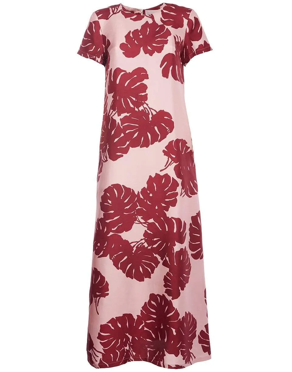 Monstera Rosa in Silk Twill Swing Dress