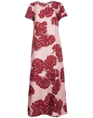 Monstera Rosa in Silk Twill Swing Dress