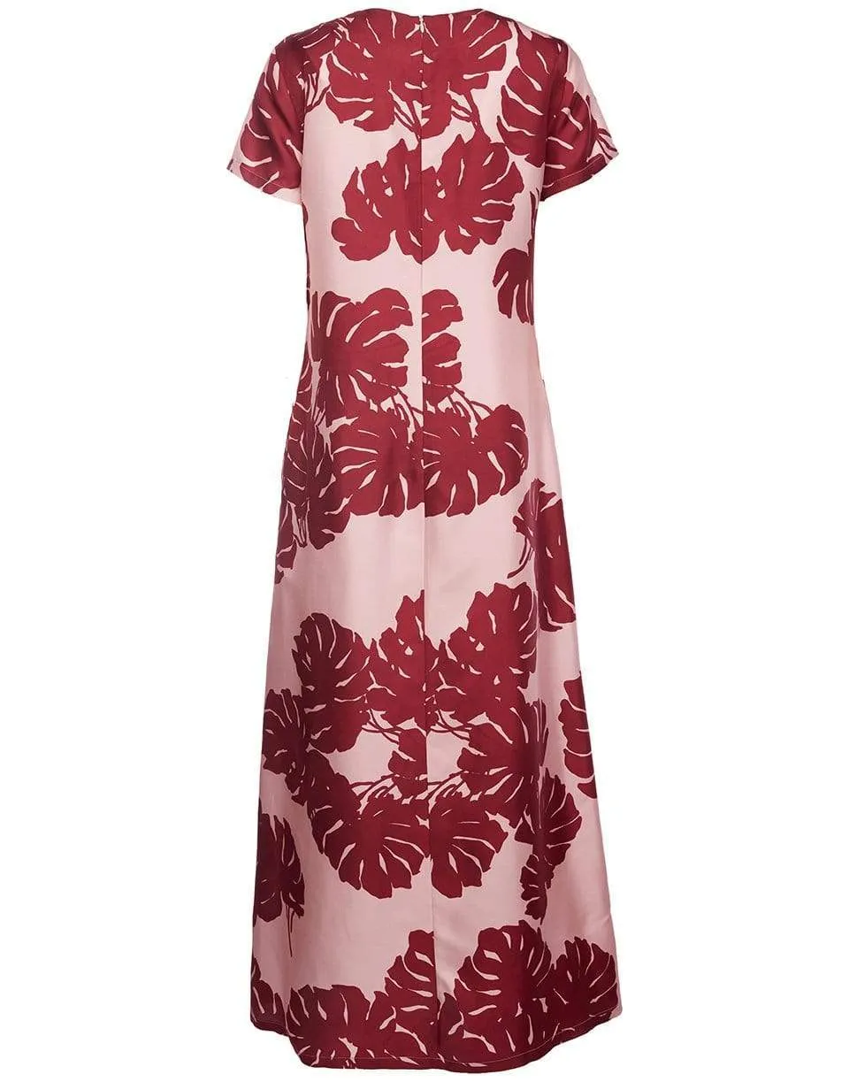 Monstera Rosa in Silk Twill Swing Dress