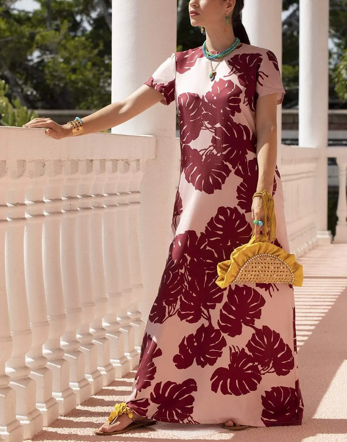 Monstera Rosa in Silk Twill Swing Dress