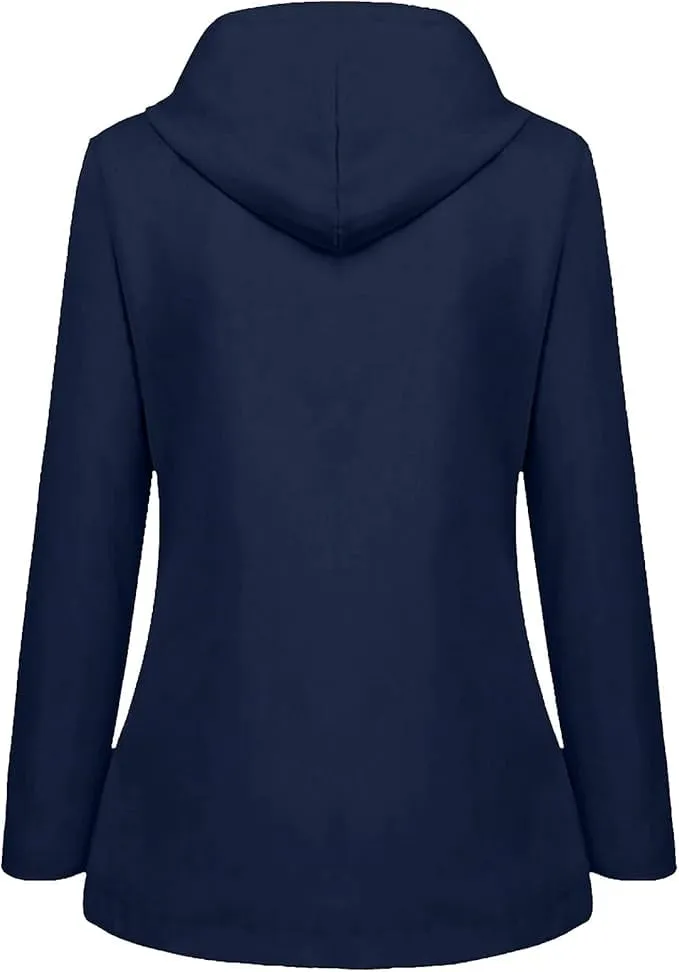 NEW Drepurja Coats for Women Winter Warm Long Sleeve Fuzzy Fleece Jackets Zip Up Hoodies Sherpa Lined Thermal Jacket, Navy, Sz XXL