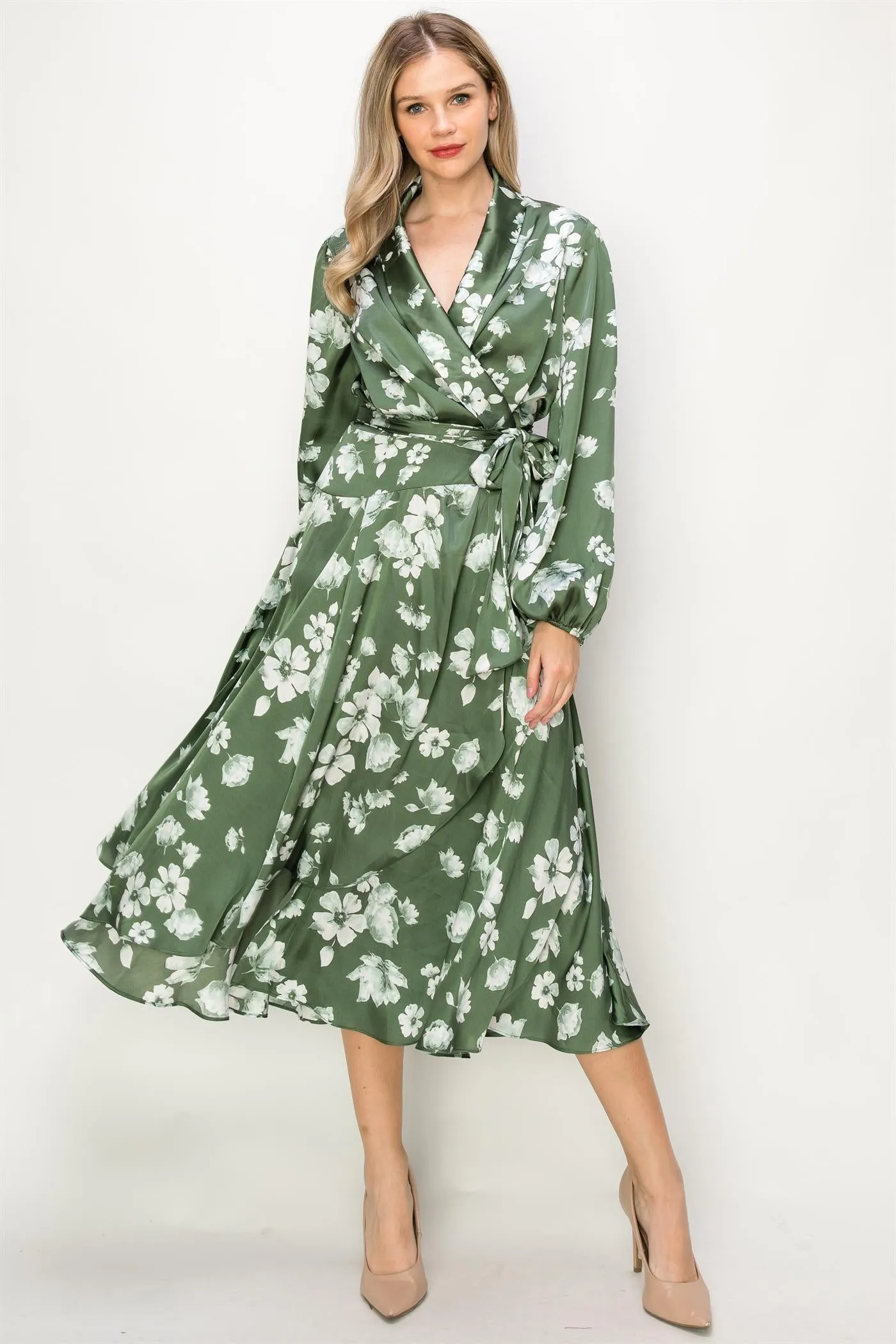 OL24A127-SATIN FLORAL LONG SLEEVE MAXI DRESS
