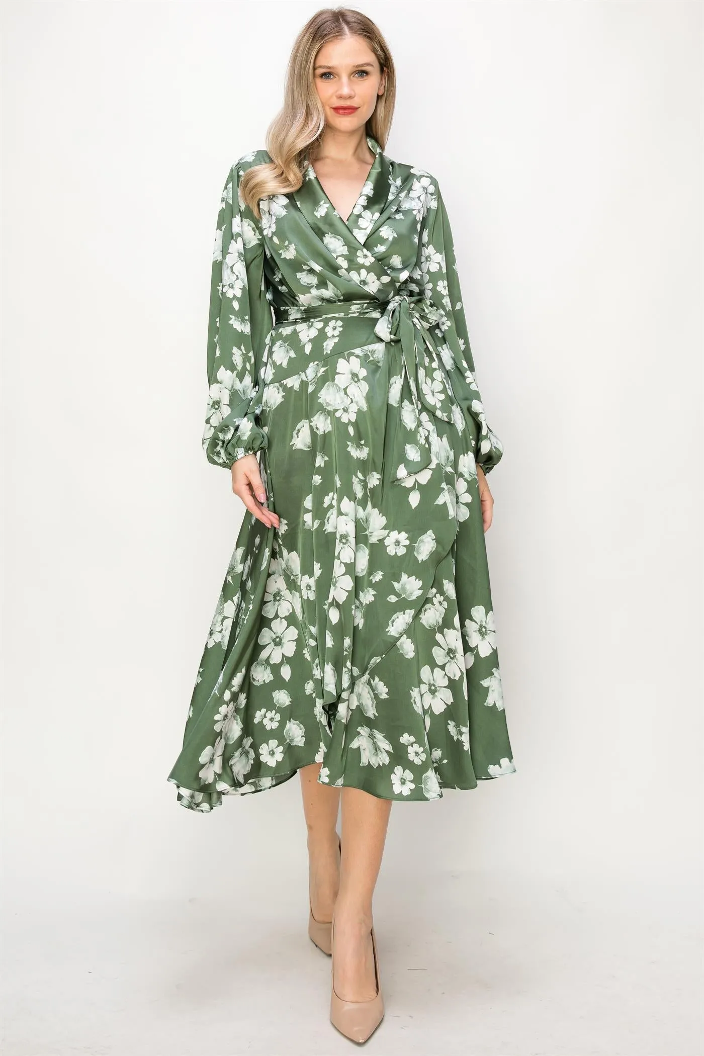 OL24A127-SATIN FLORAL LONG SLEEVE MAXI DRESS