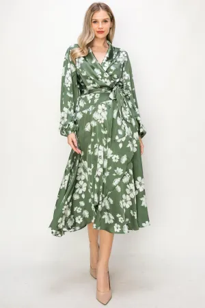 OL24A127-SATIN FLORAL LONG SLEEVE MAXI DRESS