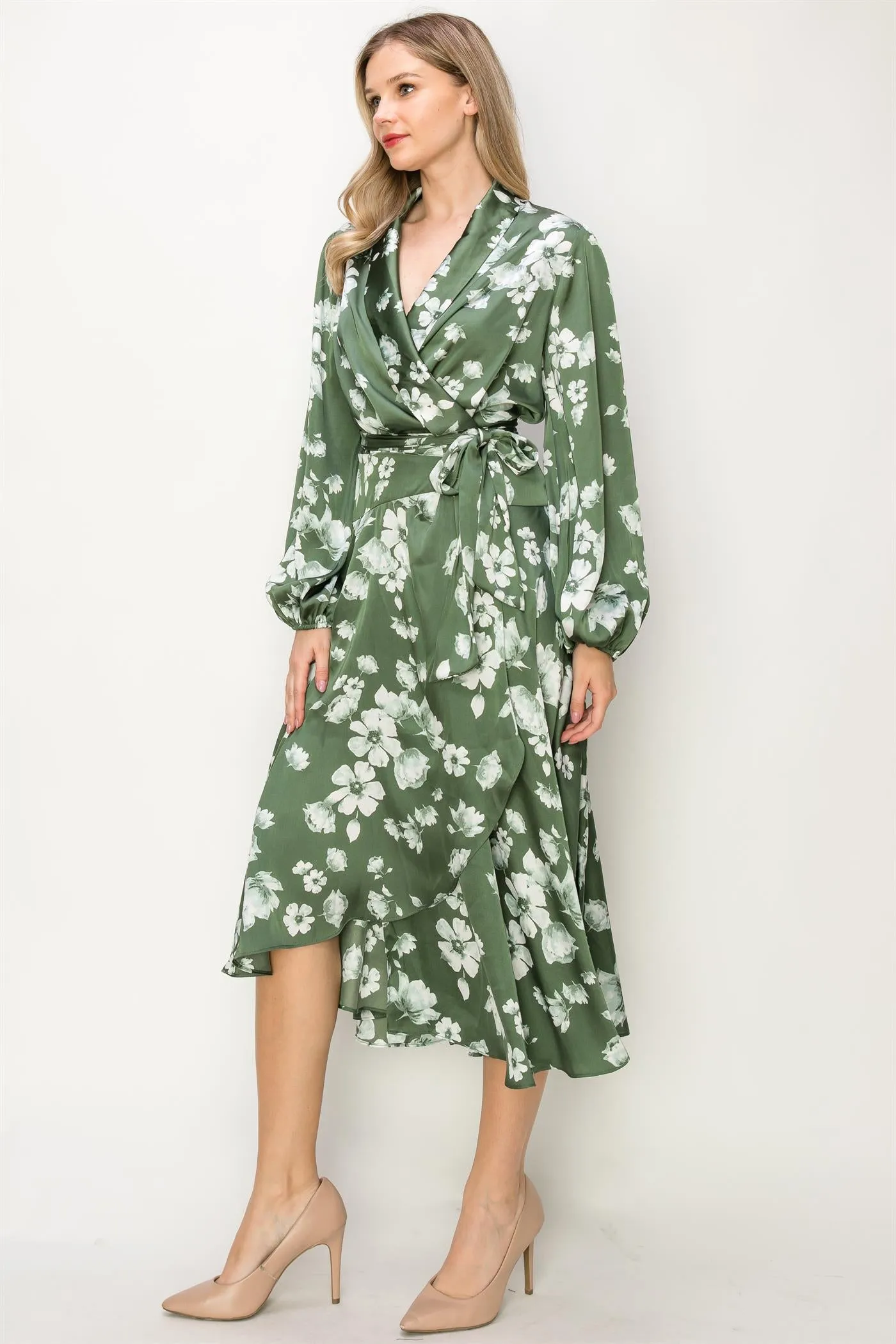 OL24A127-SATIN FLORAL LONG SLEEVE MAXI DRESS