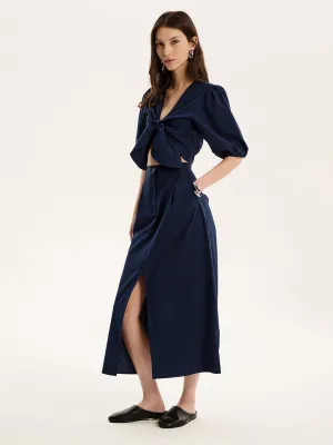 Olive A Line Midi Skirt in Navy