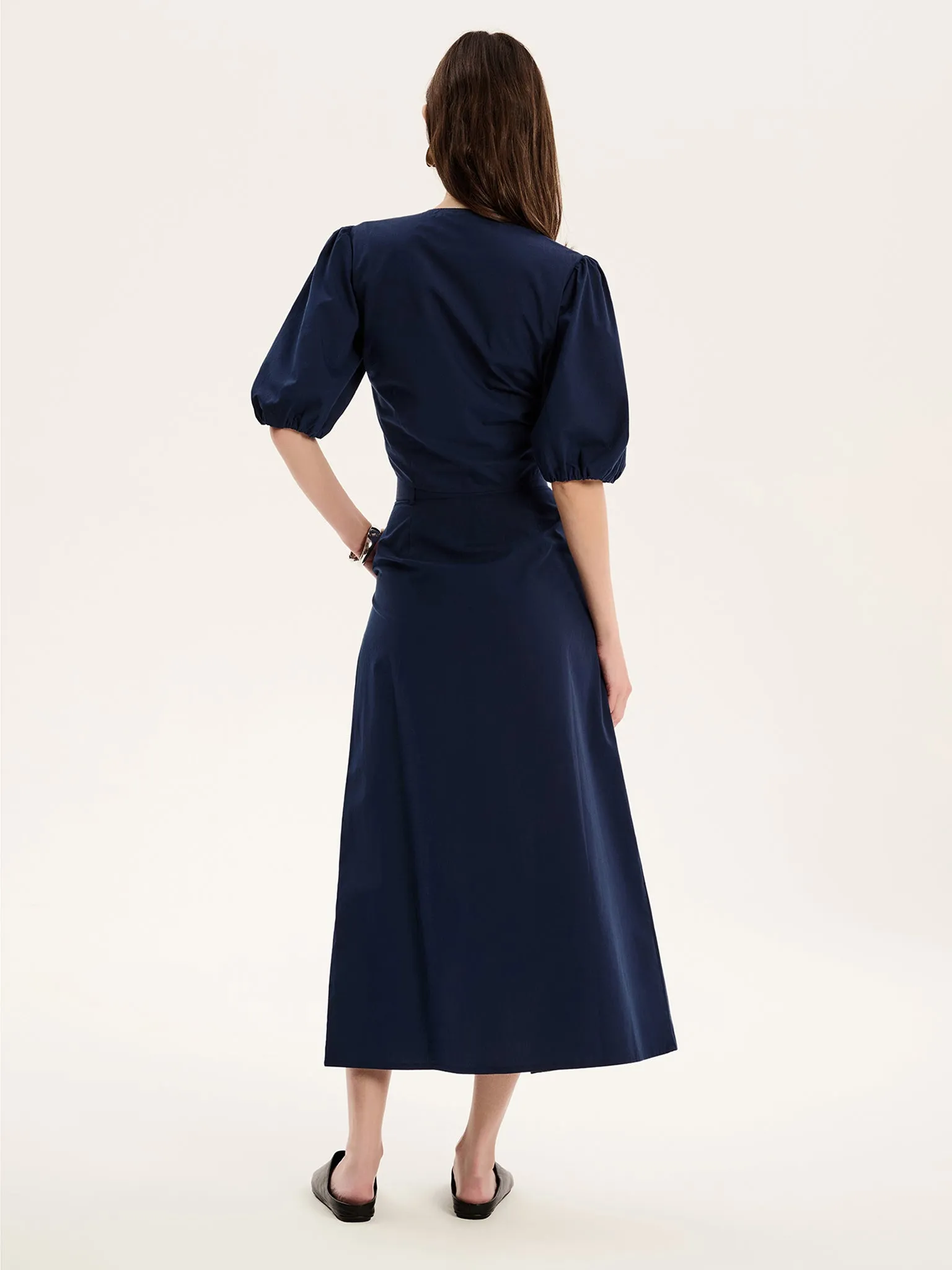 Olive A Line Midi Skirt in Navy
